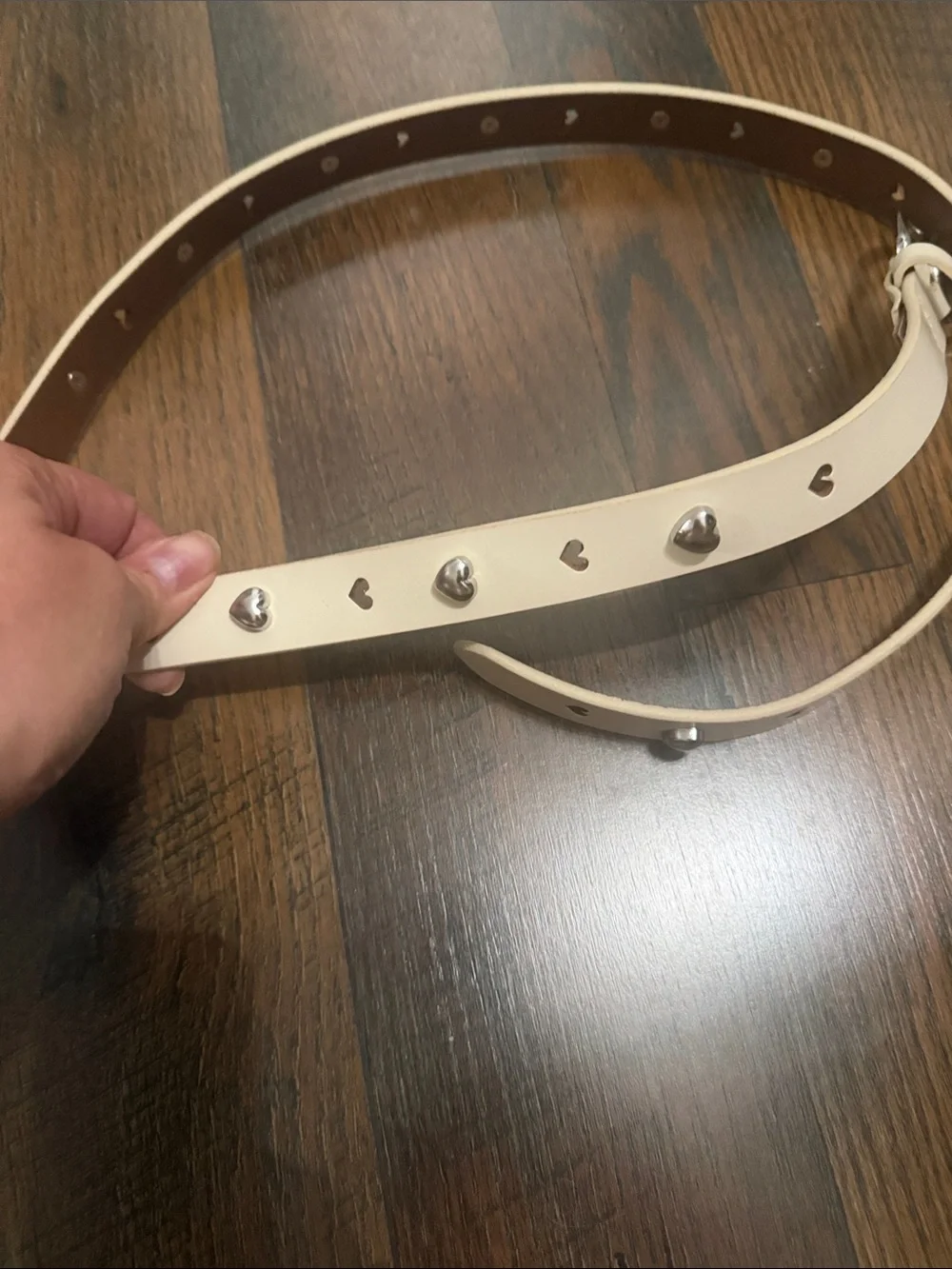 Lucky Brand Cream Heart Leather Studded Women's Belt Large